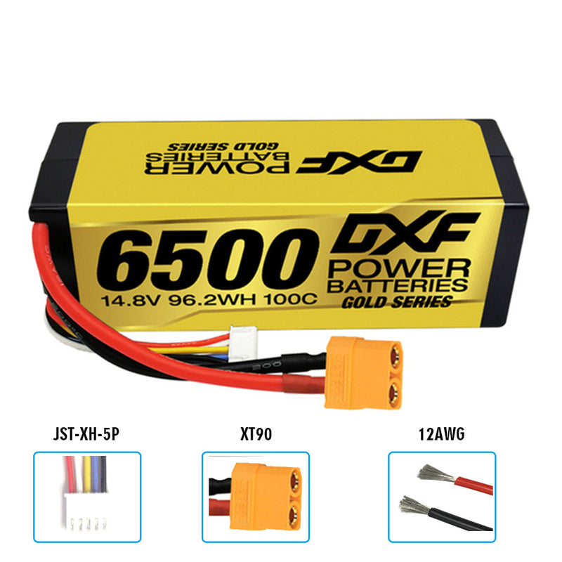 (FR)DXF Lipo Battery 4S 14.8V 6500MAH 100C GoldSeries Graphene lipo Hardcase with EC5 and XT90 Plug for Rc 1/8 1/10 Buggy Truck Car Off-Road Drone