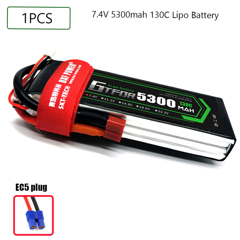 (CN)GTFDR 2S Lipo Battery 7.4V 130C 5300mAh Soft Case Battery with EC5 XT90 Connector for Car Truck Tank RC Buggy Truggy Racing Hobby