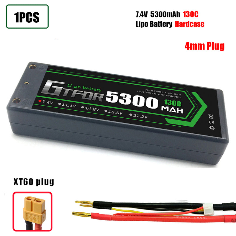 (CN)GTFDR 2S 5300 mAh 7.4V 130C 4MM Batteria Lipo ad Alta Capacità Hardcase con XT90 Spina per 1:8 Scala RC Auto, Multi-Rotore RC Aeroplano, RC Elicottero, RC Barca