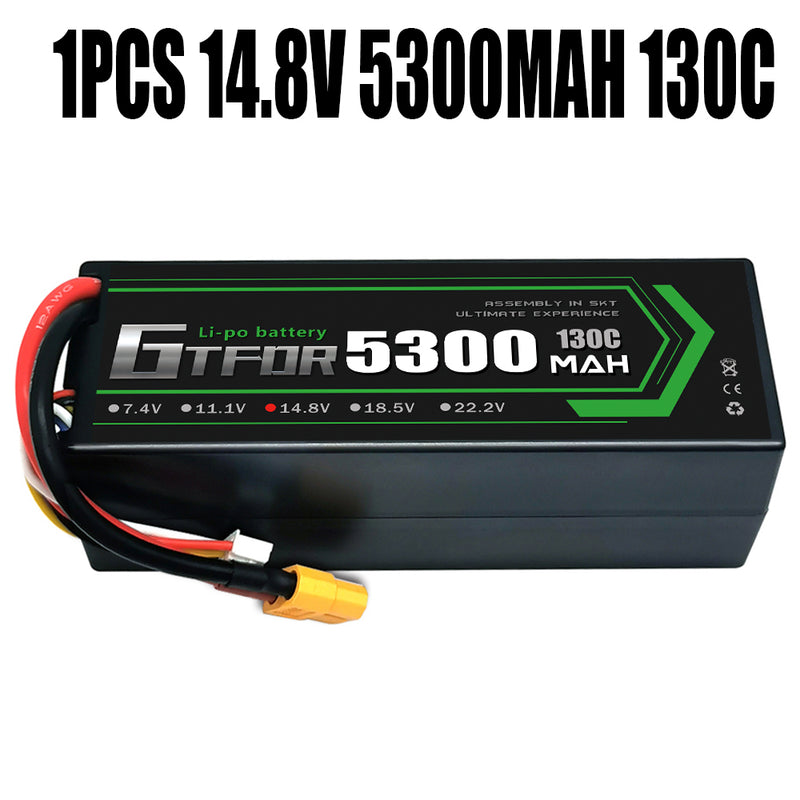 (CN)GTFDR 4S Lipo Battery 5300mAh 14.8V 130C Hardcase EC5 Plug for RC Buggy Truggy 1/10 Scale Racing Helicopters RC Car Boats