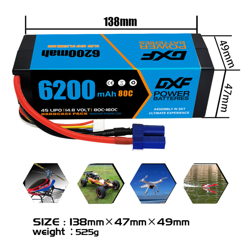 (EU)DXF Lipo Battery 4S 14.8V 6200MAH 80C  lipo Hardcase EC5 Plug for Rc 1/8 1/10 Buggy Truck Car Off-Road Drone