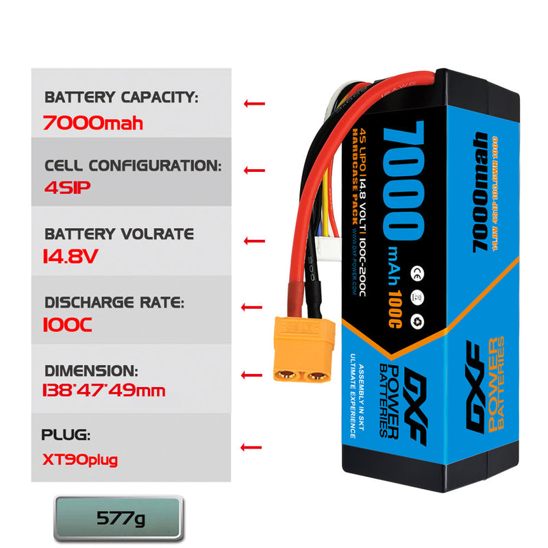 (IT)DXF Lipo-Akku 4S 14,8 V 7000 mAh 100 C/200 C HardCase Lipo-Akku für RC HPI HSP 1/8 1/10 Buggy RC Car Truck 