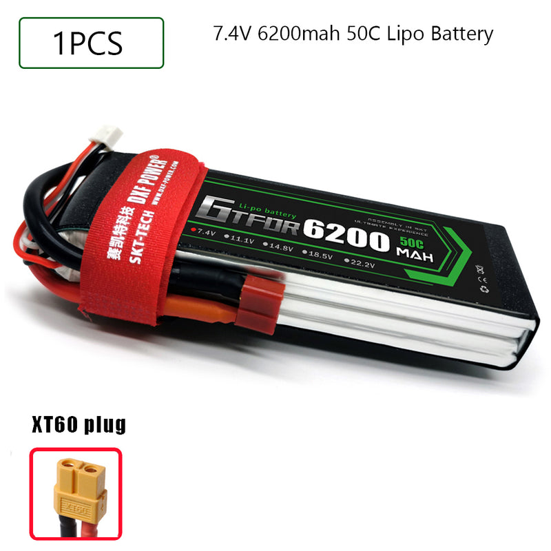 (CN)GTFDR 2S Lipo Battery 7.4V 50C 6200mAh Soft Case Battery with EC5 XT90 Connector for Car Truck Tank RC Buggy Truggy Racing Hobby