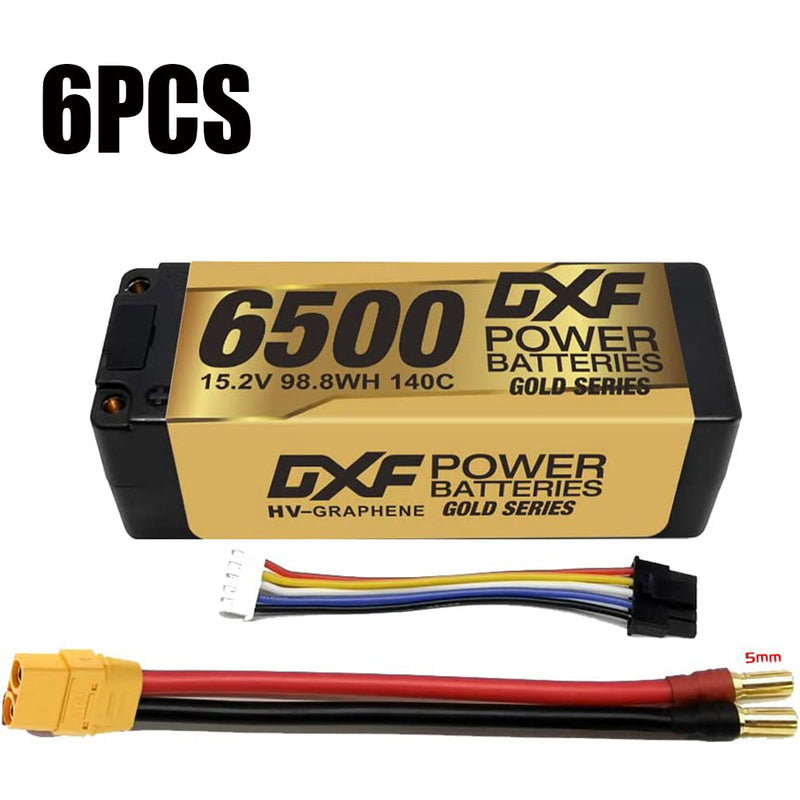 (GE)DXF Lipo Battery 4S 15.2V 6500MAH 140C GoldSeries  LCG 5MM Graphene lipo Hardcase with EC5 and XT90 Plug for Rc 1/8 1/10 Buggy Truck Car Off-Road Drone