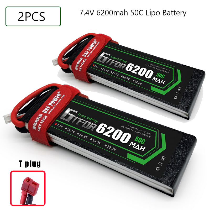 (CN)GTFDR 2S Lipo Battery 7.4V 50C 6200mAh Soft Case Battery with EC5 XT90 Connector for Car Truck Tank RC Buggy Truggy Racing Hobby