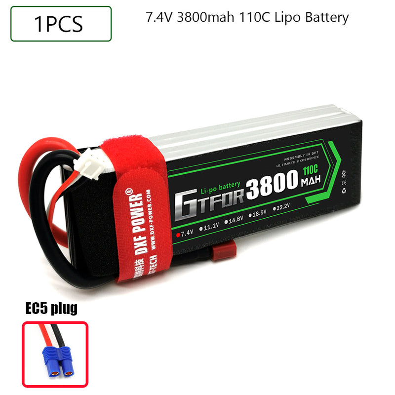 (CN)GTFDR 2S Lipo Battery 7.4V 110C 3800mAh Soft Case Battery with EC5 XT90 Connector for Car Truck Tank RC Buggy Truggy Racing Hobby