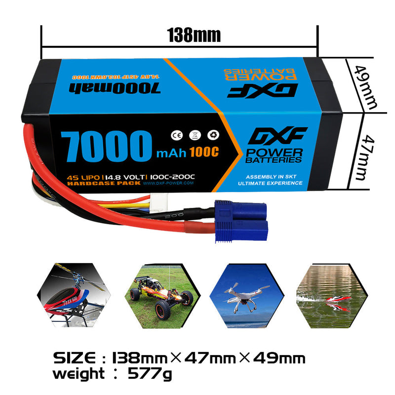 (PL)DXF Lipo-Akku 4S 14,8 V 7000 mAh 100 C/200 C HardCase Lipo-Akku für RC HPI HSP 1/8 1/10 Buggy RC Car Truck 