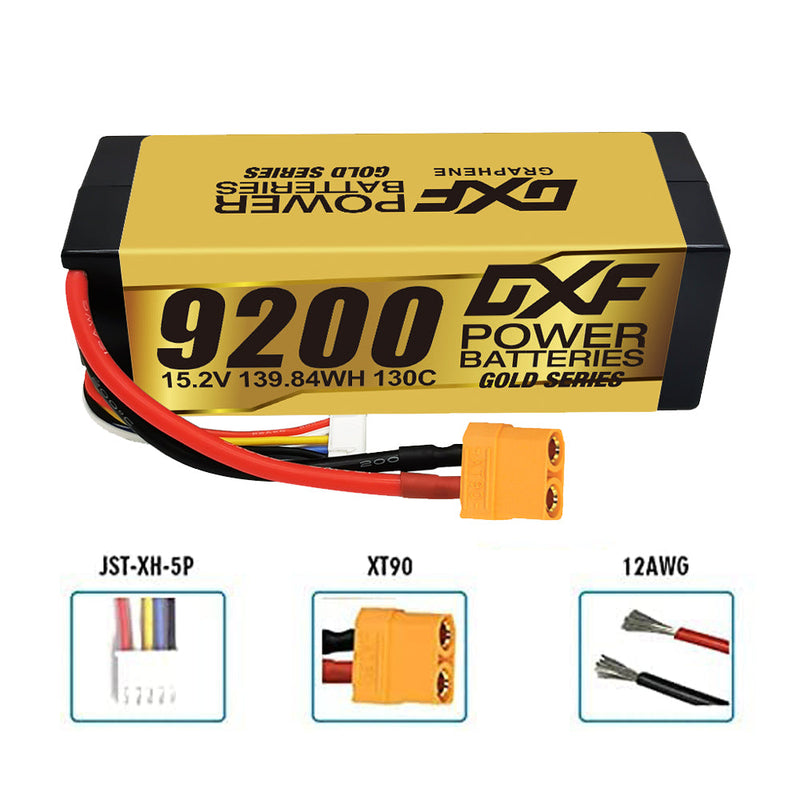 (UK)DXF High Voltage 4S 9200 mAh 15,2 V 130C Lipo-Akku mit hoher Kapazität im Hardcase mit XT90 Spin für 1:8 Scala RC Auto, Multi-Rotor RC Aeroplano, RC Elicottero, RC Barca 