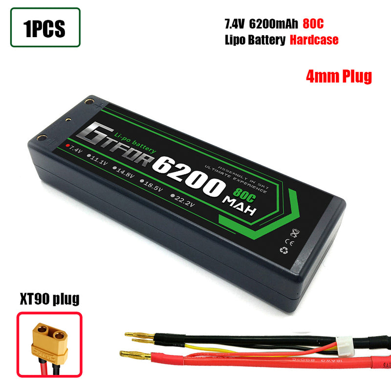 (CN)GTFDR 2S Lipo Battery 6200mAh 7.4V 80C 4mm Hardcase EC5 Plug for RC Buggy Truggy 1/10 Scale Racing Helicopters RC Car Boats