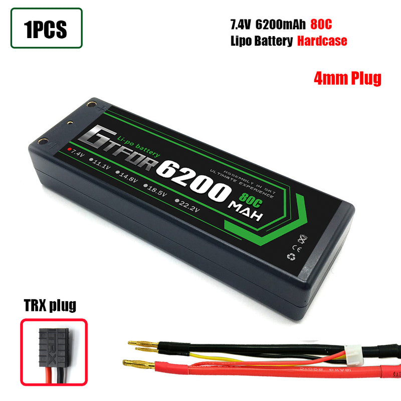 (CN)GTFDR 2S Lipo Battery 6200mAh 7.4V 80C 4mm Hardcase EC5 Plug for RC Buggy Truggy 1/10 Scale Racing Helicopters RC Car Boats